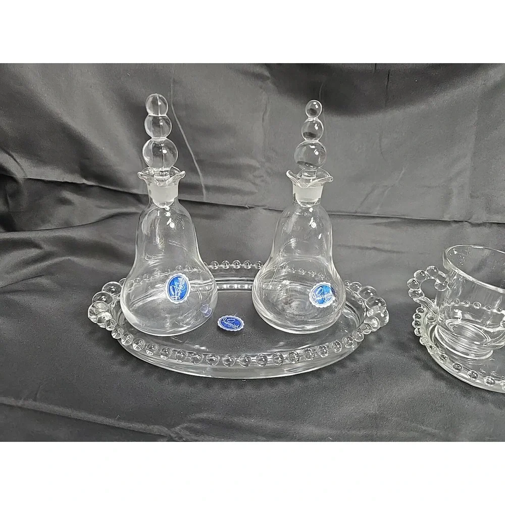 VTG Imperial Glass 8Piece Elegant Shape Cruet Set W/Trays,Creamer‎ & Sugar Cups!